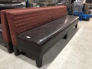 Restaurant Bench Seating, 105"W x 34" (Back Height) x 19" (Seat Height).