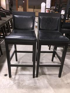 (2) Wood/Leather Bar Stools, 29" Seat Height.