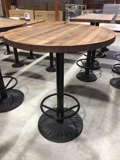 (1) Tall Butcher Block Table With Metal Base, 36"D x 43-1/2"H.