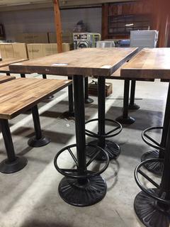 (1) Tall Butcher Block Table With (2) Metal Bases, 48" x 23-1/2" x 43-1/2"H.