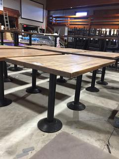 (1) Butcher Block Table With (2) Metal Bases, 49" x 30" x 29-1/2".