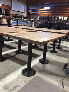 (1) Butcher Block Table With (2) Metal Bases, 49" x 30" x 29-1/2".