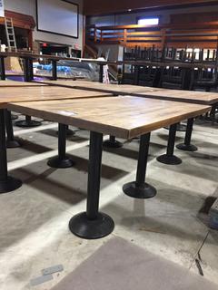 (1) Butcher Block Table With (2) Metal Bases, 45" x 30" x 29-1/2".