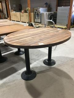 (1) Butcher Block Table With (2) Metal Bases, 48" x 38" x 29-1/2".