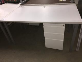 White Desk With Metal Legs & Chest of Drawers, 60" x 29-1/2" x 29".