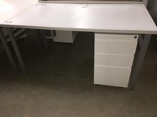 White Desk With Metal Legs & Chest of Drawers, 60" x 29-1/2" x 29".