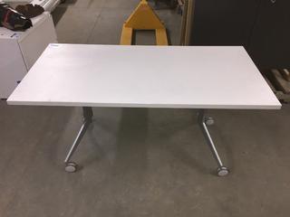White Rolling Table, 60" x 29-1/2" x 29".