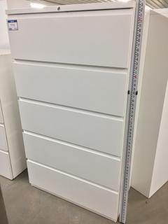 White Metal 5-Drawer Lateral File Cabinet, 63-1/2" x 36" x 19".