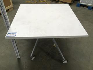 White Square Rolling Table, 35"x 35" x 29-1/2".