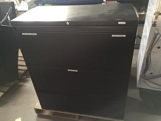 Black Metal 3-Drawer File Cabinet, 41" x 36" x 18".