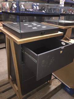 3-Drawer Cabinet With Glass Display Case, 57" x 28" x 28".