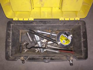 Plastic Tool Box Containing Wrenches & Saw Blades, Etc.