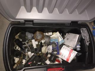 Large Hinged Box Containing Assorted Plumbing Parts.