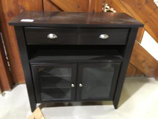 Espresso Colored Cabinet with (1) Drawer & (2) Glass Door Cupboards, 42" x 17 1/4" x 41 1/2".