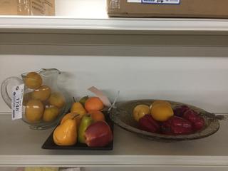 Tray, Bowl, Artificial Fruit/Vegetables.