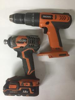 Ridgid 1/2" Drill, Impact Driver & Charger.
