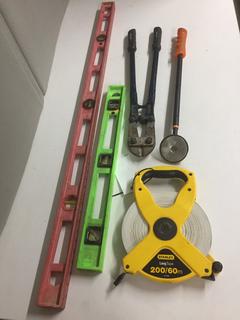 (2) Levels, 200' Tape Reel, 24" Bolt Cutters, & Telescoping Magnet.