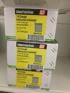 (3) Cases of (12) 2500 Count 16 Gauge Adhesive Collated 1-3/4" Brad Nails.