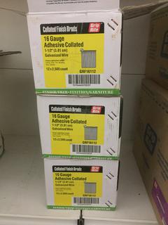 (3) Cases of (12) 2500 Count 16 Gauge Adhesive Collated 1-1/2" Brad Nails.