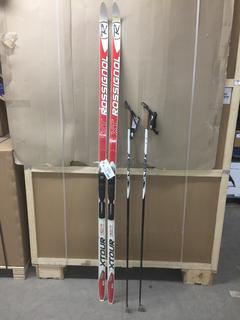 Rossignol Venture 198 Waxless N955 51/47/49 Skis & Poles.