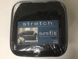Sure Fit Stretch Sofa Slip Cover, Black, 74-96".