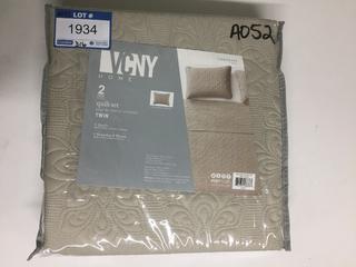 VCNY 2pc Twin Size Quilt Set, Beige.