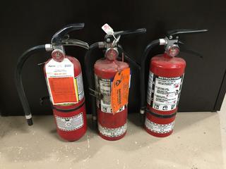 (3) Fire Extinguishers Two Full One Needs Recharge.