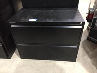 Black 2 Drawer Filing Cabinet, 35 1/2" x 19 3/4" x 27 1/2" Tall.