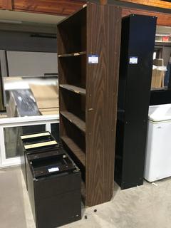 Brown Book Shelf, Damaged, 3' x 12 1/4" x 6' Tall.