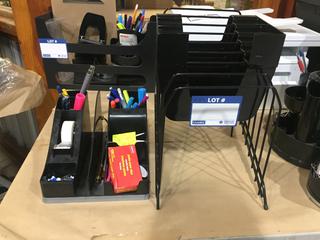 Office Organizer with Contents with Built in Tape Dispenser & (2) File Organizers.