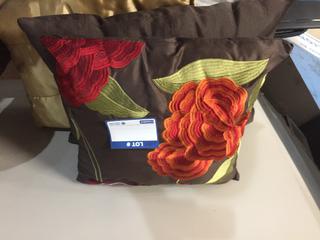 (2) Throw Pillows & Beige Blanket.