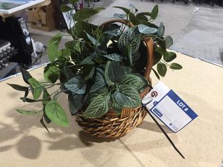 Wicker Basket 9" Tall with Fake Plant.