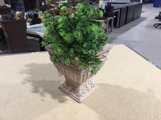 Beige Pot 6 1/2" Tall with Fake Plant.
