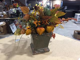 Brown Pot 6" Tall with Fake Flowers.