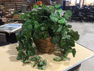 Wicker Basket 7 3/4" Tall with Fake Plant.