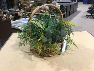 Wicker Basket 14" Tall with Fake Plant.