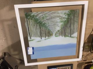 Beach Painting in White Frame, 25 3/4" x 25 3/4".