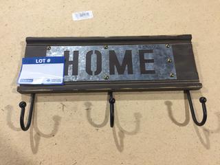 Wood & Metal Home Sign with Hooks.