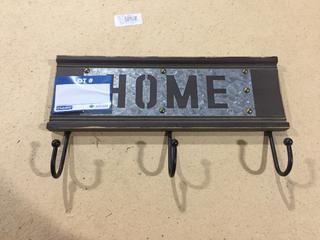 Wood & Metal Home Sign with Hooks.