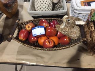 Basket with Fake Fruit & Bunny.