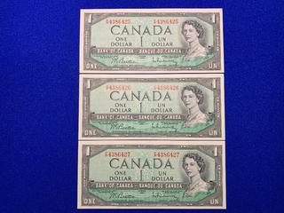(3) Sequential 1954 Canada One Dollar Bank Notes S/N FP4386425 - FP4386427.