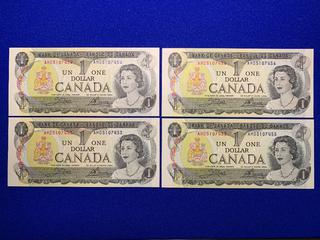 (4) Sequential 1973 Canada One Dollar Bank Notes S/N AMD5107454 - AMD5107456.