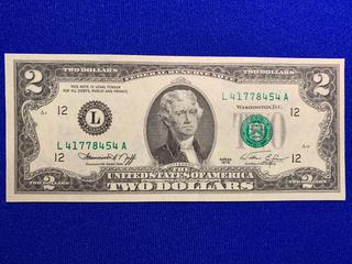 1976 USA Two Dollar Bank Note S/N L41778454A.