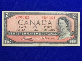 1954 Canada Two Dollar Bank Note S/N DG5990821.