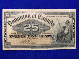 1900 Canada Twenty Five Cent Shinplaster.