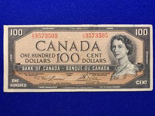 1954 Canada One Hundred Dollar Bank Note S/N CJ3573505.