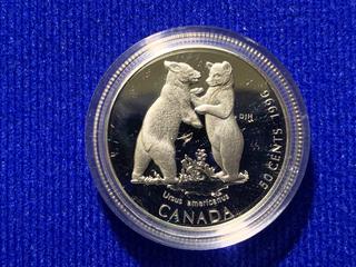 1996 Canada Fifty Cents Silver Coin, "Black Bear Cubs".