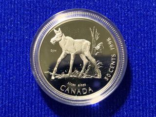 1996 Canada Fifty Cents Silver Coin, "Moose Calf".