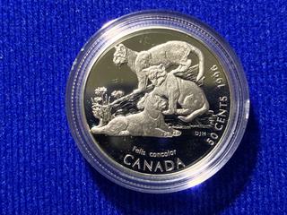 1996 Canada Fifty Cents Silver Coin, "Cougar Kittens".