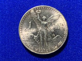 1984 Mexico One Troy Ounce .999 Pure Silver Coin, "Libertad".